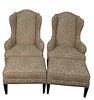 Pair of Ethan Allen Selby Wing Back Chairs, along with two ottomans, $3,200 retail, height 48 inches, width 32 inches.
