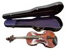 Student Violin, made in Nippon - possibly Suzuki, with bow, original hard-shell case, length 30 1/2 inches.