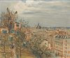 Leon-Alphonse Quizet (French, 1885 - 1955), French cityscape, gouache on paper, signed lower right: Quizet, 7 1/2" x 9".