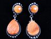 Navajo E Kee Orange Spiny Oyster Sterling Earrings