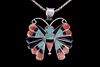 Navajo Silver Multistone Inlaid Butterfly Necklace