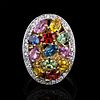 3.00ctw Multicolor Sapphire and 0.48ctw Diamond 14K Yellow Gold Ring