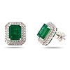 5.68ctw Emerald and 1.07ctw Diamond Platinum Earrings