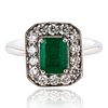 1.09ct Emerald and 0.65ctw Diamond 18K White Gold Ring