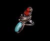 Navajo Old Pawn Silver, Turquoise, & Coral Ring