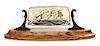A Scrimshaw Fossil Mammoth Ivory Plaque Width overall 9 1/2 inches.