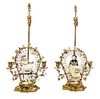 A Pair of German Porcelain Mounted Gilt Bronze Two-Light Candelabra Height overall 22 1/2 inches.