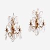 A Pair of Louis XV Style Gilt-Metal and Cut Glass Three-Light Sconces, Late 19th/early 20th century
