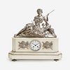A French Neoclassical Style Silvered Bronze Mantel Clock Depicting Artemis, Deniere, Paris, late 19th century