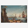 Scandinavian School (19th Century), , Figures at Harbor Entrance; together with Three Companions