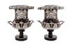 * A Pair of English Silver Mounted Marble Vases Height 12 1/2 inches.