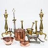 Large Group of Copper and Brass Fireplace Accessories and Domestic Items