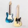 Squier by Fender Stratocaster and Telecaster Electric Guitars, c. 1985