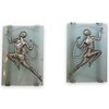 (2 Pc) "Gori" French Art Deco Glass Silvered Bronze Wall Sconces
