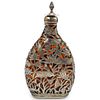 Japanese Sterling Silver & Amber Glass Flask