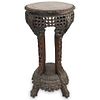 Antique Chinese Carved Wood Taboret Stand Table