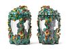 * A Pair of Italian Majolica Covered Jars or Aquariums Height 14 1/2 inches.