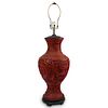 Large Chinese Cinnabar Red Lacquer Lamp