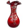 Sterling Overlay Ruby Glass Vase