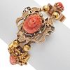 Victorian Coral, Seed Pearl, 14k Gold Slide Bracelet