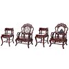 Pair of Marble Inlaid Rosewood Chairs and Matching Stands