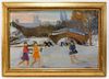 R. Howell Impressionist NYC Pond Skating Painting