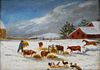 19C American Folk Art Winter Farm Scene Painting