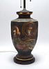19C Japanese Black Gilt Satsuma Porcelain Lamp