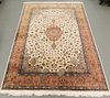 Indo Persian Ivory and Peach Room Size Rug