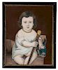Folk Art Portrait of a Child Holding a Doll 