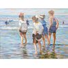E. J. Cygne Oil On Canvas, Framed, Children By The Beach