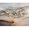 Large Lucien Delarue Painting, Port De Nice, Framed