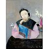 Chinese Reverse Painted Glass in Wood Frame, Portrait of Asian Lady