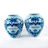 Pair Of Delft Blue Tobacco Jars, Virginia And Carolina