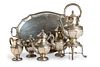 Silver service with samovar and tray, early 20th century