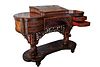 Writing desk in rosewood, mother of pearl and bamboo, with inlaid armchair, oriental art circa 1880-90