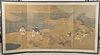 Vintage Japanese Four-Panel Painted Screen