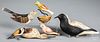 Group of carved and painted birds, 20th c.