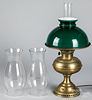 Brass fluid lamp and a pair of hurricane shades