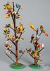 Two contemporary carved and painted bird trees