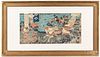 Two Japanese woodblock triptychs