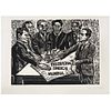 IGNACIO AGUIRRE, Federación sindical mundial, Signed, Woodcut without print number, 8.6 x 11.6" (22 x 29.7 cm)