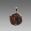 Ancient Byzantine Bronze coin set in Silver Pendant c.8th century AD. 