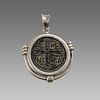 Ancient Byzantine Bronze coin set in Silver Pendant c.10th century AD.