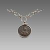 Ancient Byzantine Bronze coin set in Silver Necklace 1078-1081 CE.