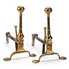 A Pair of Queen Anne Brass Andirons, Mid-18th Century