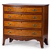 A Federal Tiger Maple, Cherrywood and Mahogany Bow Front Chest of Drawers, New England Circa 1800