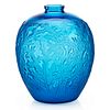 LALIQUE "Acanthes" vase, teal blue glass