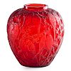 LALIQUE "Perruches" vase, red glass