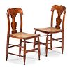 A Pair of Classical Figured Maple Cane Upholstered Side Chairs, New England, Circa 1840 and Later
